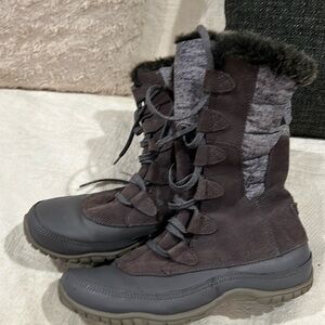 The North Face Women's Nuptse Purna Boot Size 8 Waterproof Faux Fur Gray Suede